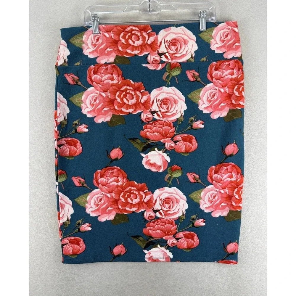 LuLaRoe‎ Women's Plus Sz 3XL Cassie Floral Business Stretch Casual Pencil Skirt - Picture 3 of 8